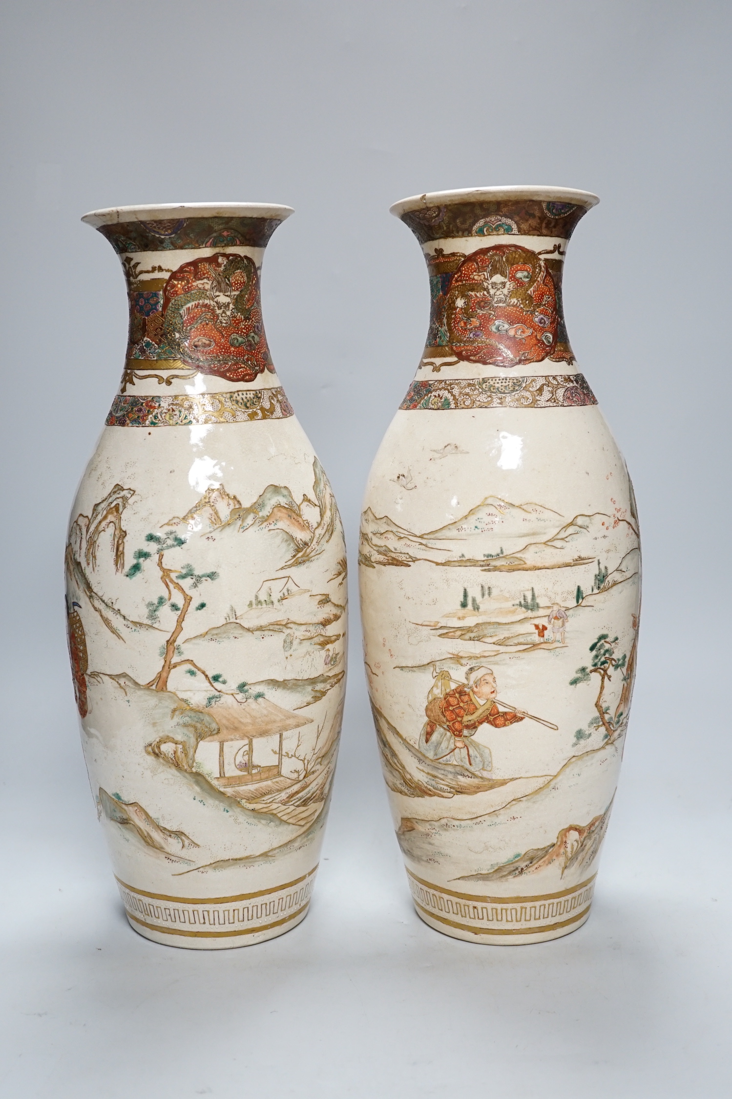 A pair of Japanese Satsuma vases, 40cm (a.f.)